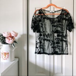 sheer black floral top